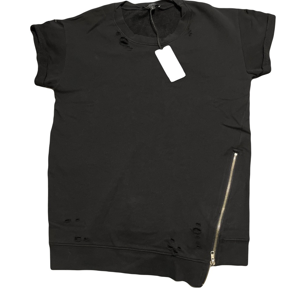 Black Orchid NWT Distressed Side-Zip Short Sleeve Sweatshirt - S